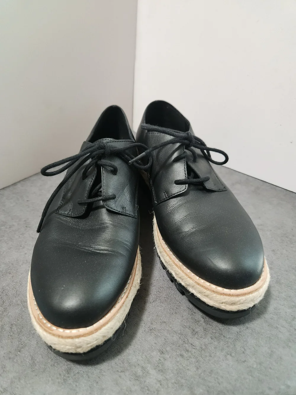 Eileen Fisher Eddy Smooth Black Leather Platform Oxford Women Size 6.5